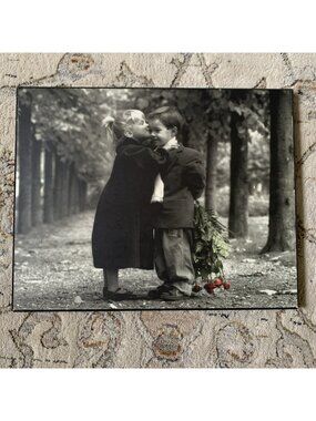 Kim Anderson Children Red Roses Black White Wall Wood Plaque Vintage 1990s Photo